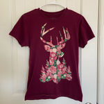 EUC | Popular Poison women’s floral deer shirt‎ — small Red Photo 0