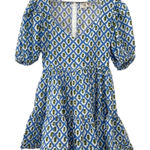 Mille Aneli Blue & Green Block Print Puff Sleeve Mini Dress Size XS Photo 0