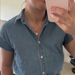 Madewell  Classic Blue Denim cropped button down short sleeve blouse Photo 10