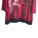Cato Women Top XL Red Long Sleeve Gem Detail Multi Media Art To Wear Romantic Photo 2