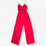 Dress the Population Red Rouge Stevie V Neck Wide Leg Belt Jumpsuit Size Medium Photo 1