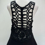 Free People Anthropologie Black Textured Lace Cutout Back Peplum Sleeveless Top Photo 4