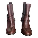 Allen Schwartz Sexy Biker chick heeled boots moto chain detail size 7.5​​​​​​ Brown Photo 4