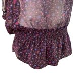 American Eagle WOMEN’S 𝅺 Y2K purple floral sheer peplum top Photo 2