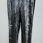 Jenni Kayne  Silver Sparkle Sequin Black Fitted Slim Pants Disco NYE Pants sz S Photo 0