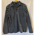 Lands' End Two  Women's Fleece 1/4 Zip Pullover Top Stripe Teal Blue M 10-12 Cozy Photo 3