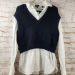 Theory Woven Combo Vest Shirt in Navy & White Size Large NWT Sweater Photo 2