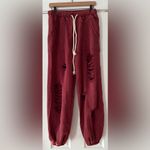 POL  Burgundy Distressed Joggers with Drawstring‎ Size Large NWOT Photo 2