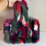 Urban Outfitters  Black Red Pink Faux Fur Top Handle Handbag Purse Photo 2