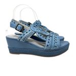Sundance  Pampil Wedge Sandals Cut Out‎ Embroidered Leather Blue Size 39 US 8 Photo 4