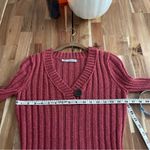 Long Sweater Burnt Red Rust Low V Ribbed with Oversized Button Size L Photo 4