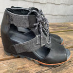 Sorel  Womens Joanie Sandal‎ Black Dark Leather Strappy Lace Up Wedge Heel Shoe 7 Photo 0