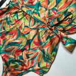 Nicole Miller  Tropical One Shoulder Maxi Front Slit Dress Fancy Belted 8 Satin Photo 4