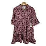 NWT‎ Hyacinth House Tuckernuck Maroon Vines Vera Shirt Dress Large Ruffle Hem Red Photo 1