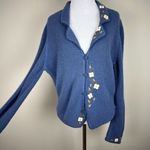Factoria Perez Cardigan Sweater Womens M 100% Baby Alpaca Blue Embroidered Peru Size M Photo 6