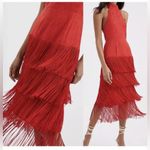 Anthropologie  Solid Fringe Halter Maxi
Dress Red Size 12 Photo 2
