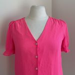 J.Crew V-Neck Button Down Womens Sz XXS Hot Pink Gauze Short Sleeve Photo 2