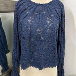 Free People Blue Ruffled Olivia lace Blouse Photo 13