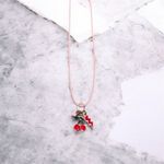 Cherry Charm Necklace with Beige Cord Red Photo 1