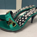 Green Satin Stiletto Heels with Novelty Charm Embellishments Size 7.5 Photo 0