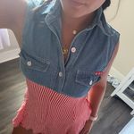 Denim & Gingham Mini Dress Red Photo 2