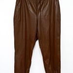 A New Day  Faux Leather High Waisted Joggers Pants Brown Cuffed Ankle Photo 0