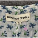 Daughters of India Kyra Mini Dress Size S Puff Sleeve Cotton Azure Floral Print Blue Photo 12