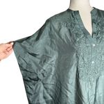 Oysho Silk Embroidered Kaftan Dress Size S Green V Neck Light Slightly Sheer NEW Photo 2
