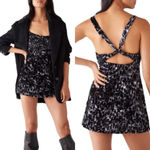 Free People  Virgo Moon‎ Velvet Slip Minidress Gray Black Leopard Size Medium Photo 1