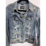 American Eagle Outfitters Denim Jacket Super Stretch Distressed Blue Womens L Photo 5