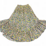 Free People Floral MIDI Skirt Smock Waist Yellow Gray Green Blue Small Photo 0