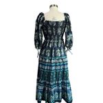 Cara Cara Jazzy Blue Green Print Puff Sleeve Smocked Cotton Midi Dress Sz S Photo 3