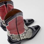 ZARA  snake skin metallic burgundy western cowboy boots Photo 0