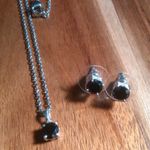 Thai Black Spinel Sterling Silver Stud Earrings, Pendant Stainless Steel Chain Photo 3