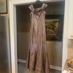 TERI JON BRONZE METALLIC JACQUARD PORTRAIT OFF SHOULDER GOWN 12 Brown Photo 9