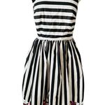 Modcloth  "Miss Mix it" Cute Floral Stripped Dress Black and White Size Medium Photo 3