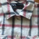 ZARA  Cream Red Black Plaid Overshirt Shacket Jacket Photo 6