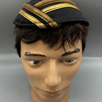 Vintage Black & Gold Striped Hat Cap Pin up military Airline Photo 0