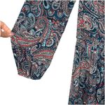 Talbots  Teal Paisley Stretch Shirred Blouson‎ Midi Dress Size L Large Classic Photo 1