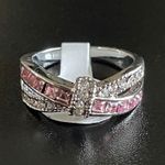 Pink And White Crystal Criss Cross X Ring Multiple Photo 0