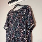 LL Bean Summer Knit Dress Midi Blue Floral Short Sleeve Faux Wrap Deep V Size 2X Photo 10