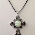 Cross Chunk Button Tibetan silver Pendant Necklace - White Photo 0