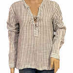 Abercrombie & Fitch  White & Black Striped Lace Up Boho Top Size Large Cotton Photo 0