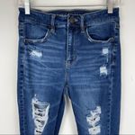 American Eagle Sz 6 SHORT Hi Rise Jegging Distressed Raw Hem Dark Wash Photo 2