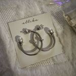 Ettika  Silver Tone‎ Hoop Earrings with Faux Pearl Accents Jewelry Photo 1