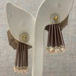 Unique Floral Dark Green Crystal Beaded Tassel Dangle Earrings Boho Artisan Gray Photo 3