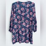 Billabong  women long sleeve floral blue crinkle dress deep V neck with strings S Photo 7