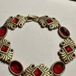 Women’s Gold Tone & Red Rhinestones Tennis Bracelet 7.5 (7 1/2) Inch Photo 8