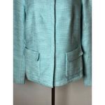 Talbots  Blue Shimmer Crew Neck‎ Snap Button Front Puff Sleeve Jacket Size 10 Photo 5