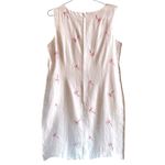 100% Linen White with Pink Embroidered Palm Trees Midi Tank Dress Real Comfort Size 14 Photo 1